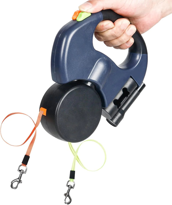 "Dual Retractable Dog Leash | Reflective No-Tangle Double Lead with 360° Swivel"